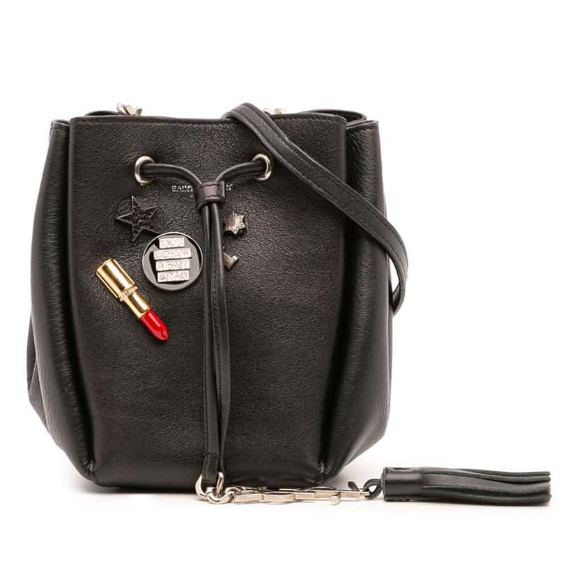Saint Laurent Mini Leather Monogram Embellished Bourse Bucket Bag Black Leather Good condition - Front View