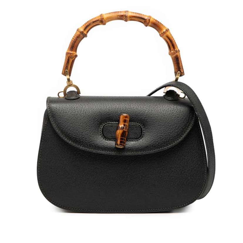 Gucci Grained Calfskin Bamboo Night Black Leather Fair condition - Front View