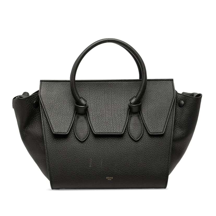 Celine Medium Grained Calfskin Tie Knot Tote Black Leather Good condition - Front View