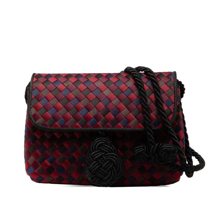 Bottega Veneta Satin Intrecciato Flap Crossbody Red Satin Good condition - Front View