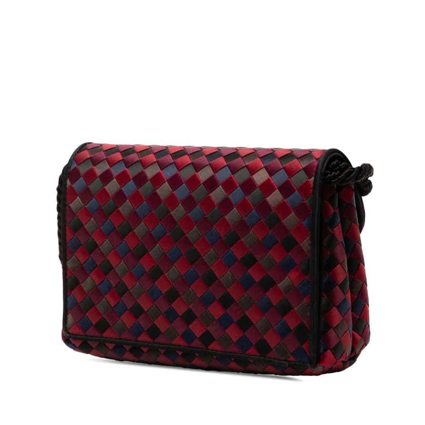 Bottega Veneta Satin Intrecciato Flap Crossbody Red Satin Good condition - Back View