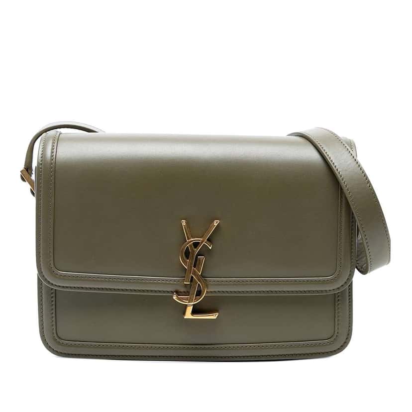 Saint Laurent Medium Leather Solferino Satchel In Box Green Leather Good condition - Front View