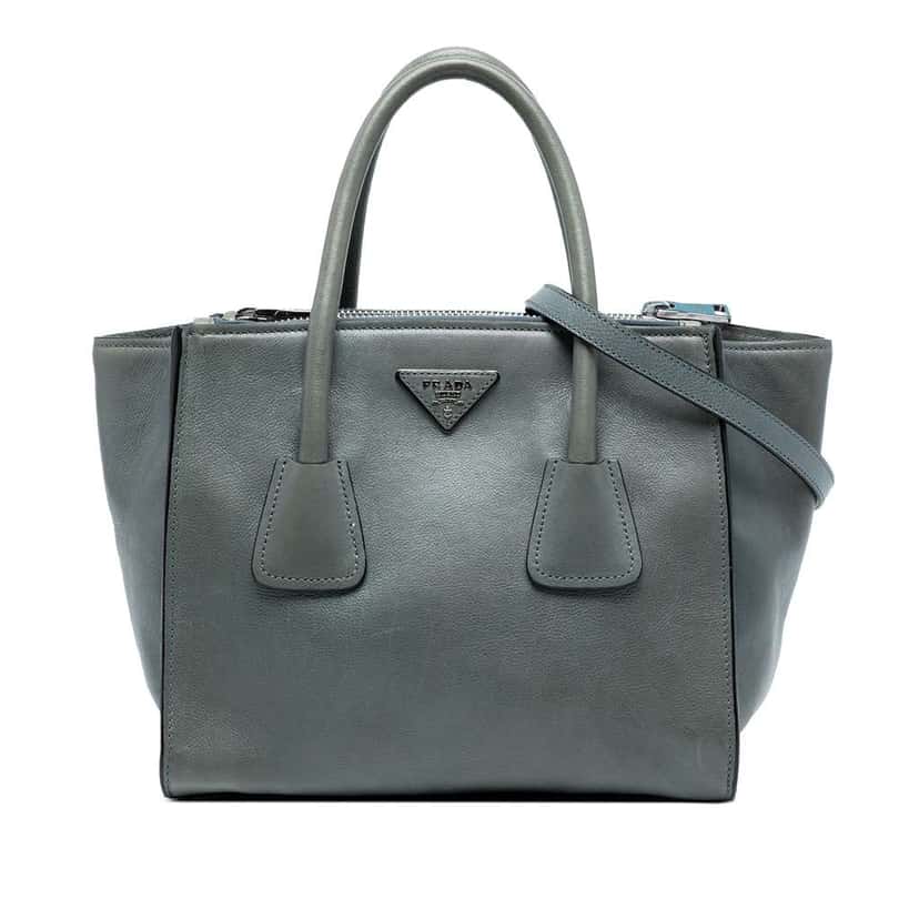Prada Small Glace Calf Twin Pocket Satchel Grey Leather Good condition - Front View