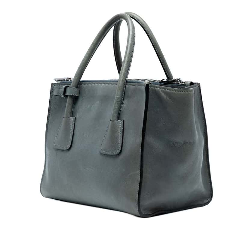 Prada Small Glace Calf Twin Pocket Satchel Grey Leather Good condition - Back View