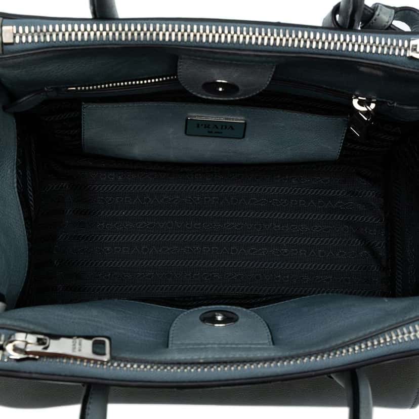 Prada Small Glace Calf Twin Pocket Satchel Grey Leather Good condition - Model View