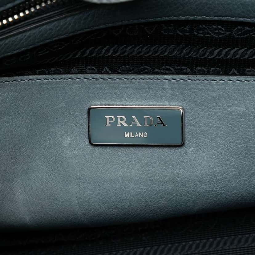 Prada Small Glace Calf Twin Pocket Satchel Grey Leather Good condition - Box View
