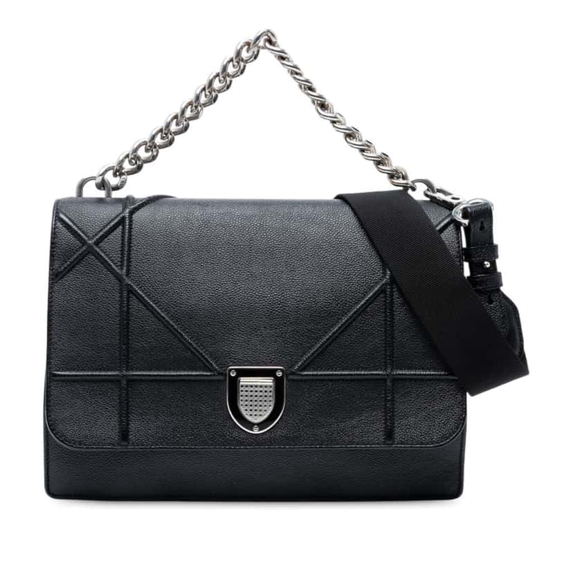 Dior Large Grained Calfskin Diorama Flap Black Leather Good condition - Front View