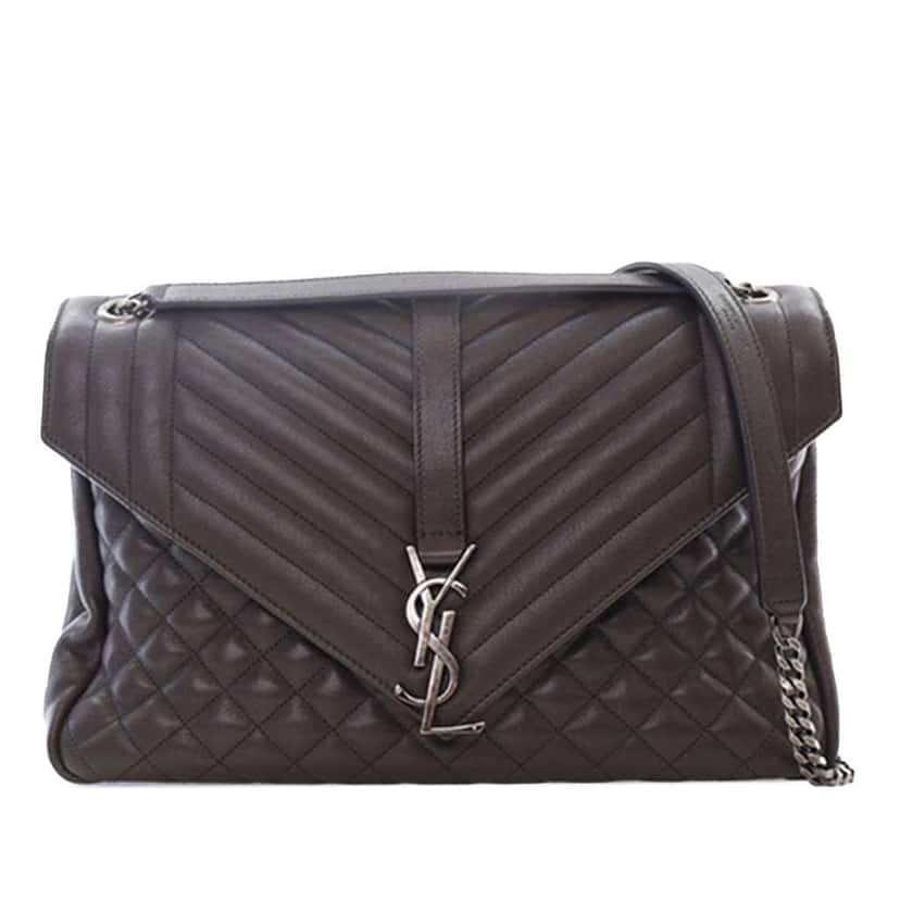 Saint Laurent Large Triquilt Leather Monogram Envelope Bag Grey Leather Good condition - Front View