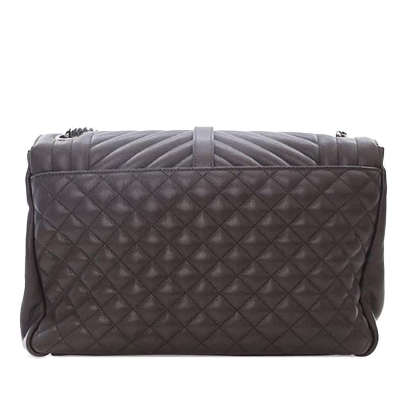 Saint Laurent Large Triquilt Leather Monogram Envelope Bag Grey Leather Good condition - Back View