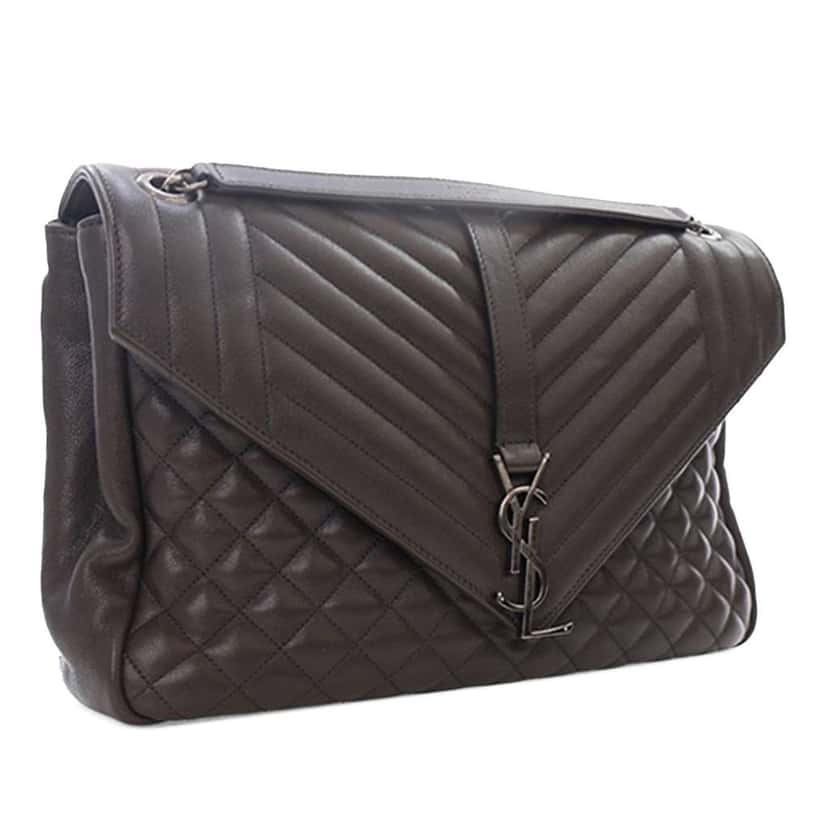 Saint Laurent Large Triquilt Leather Monogram Envelope Bag Grey Leather Good condition - Inside View