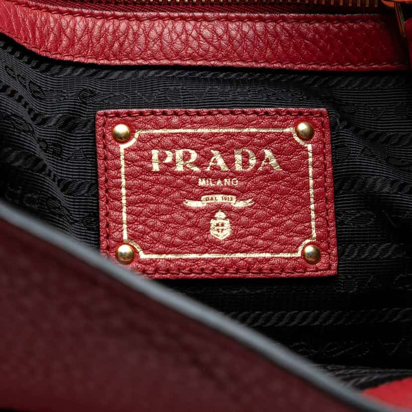 Prada Vitello Daino Canapa Logo Tote Red Leather Good condition - Box View