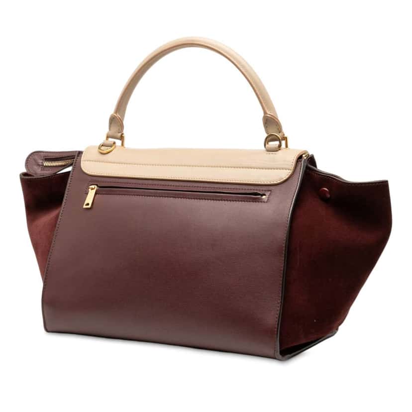 Celine Medium Bicolor Calfskin and Suede Trapeze Satchel Red Leather Good condition - Back View