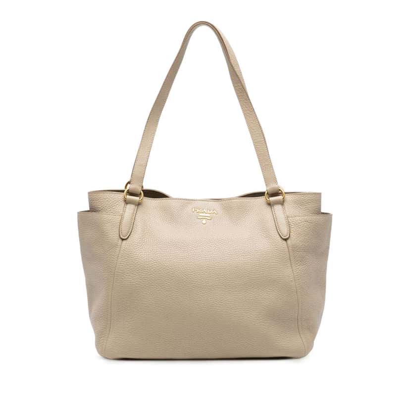 Prada Vitello Daino Double Pocket Tote Brown Leather Good condition - Front View