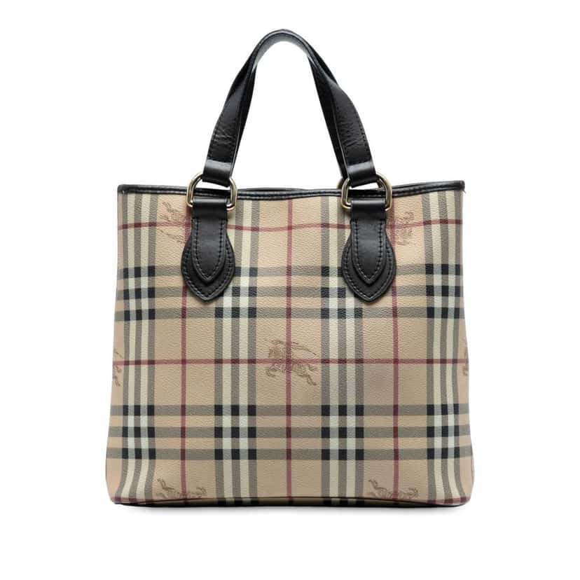 Burberry Haymarket Check Coated Canvas Tote Brown Canvas Good condition - Front View