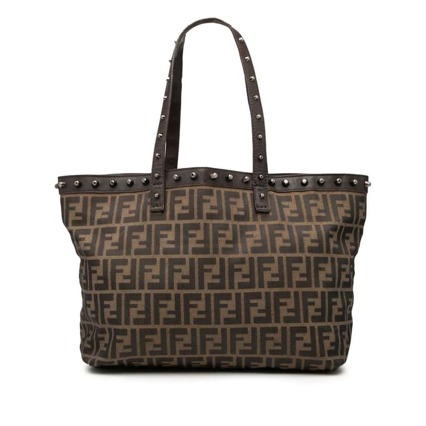 Fendi Medium Zucca Canvas Studded Roll Tote Brown Canvas Good condition - Front View