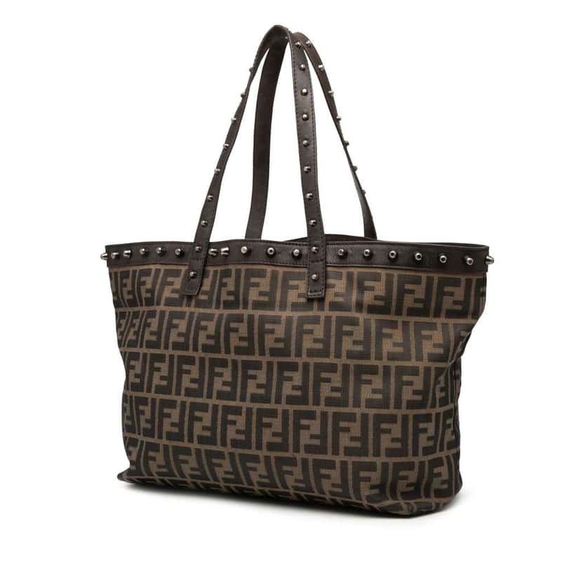 Fendi Medium Zucca Canvas Studded Roll Tote Brown Canvas Good condition - Back View