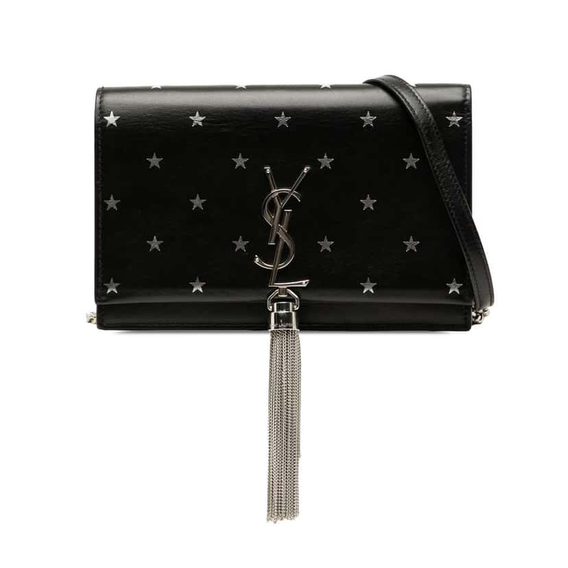 Saint Laurent Calfskin Star Print Classic Monogram Kate Tassel Wallet on Chain Black Leather Good condition - Front View