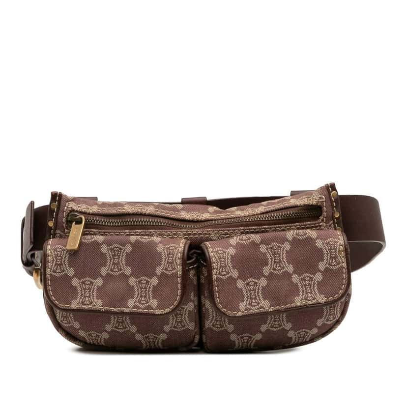 Celine Macadam Denim Double Pocket Belt Bag Brown Denim Very good condition - Front View