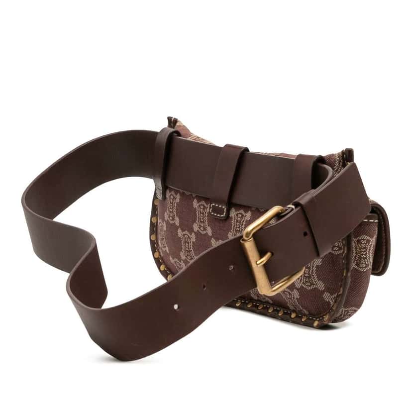 Celine Macadam Denim Double Pocket Belt Bag Brown Denim Very good condition - Back View