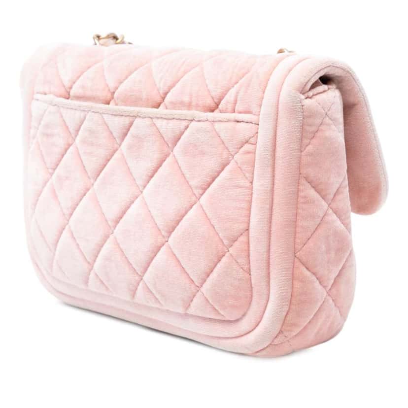 Chanel Mini Quilted Velvet Double Frame Flap Pink Velvet Good condition - Back View