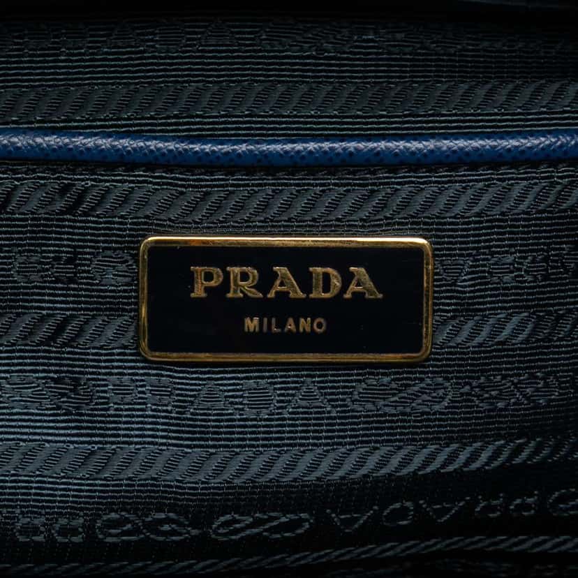 Prada Extra Large Saffiano Lux Galleria Double Zip Tote Blue Leather Good condition - Box View