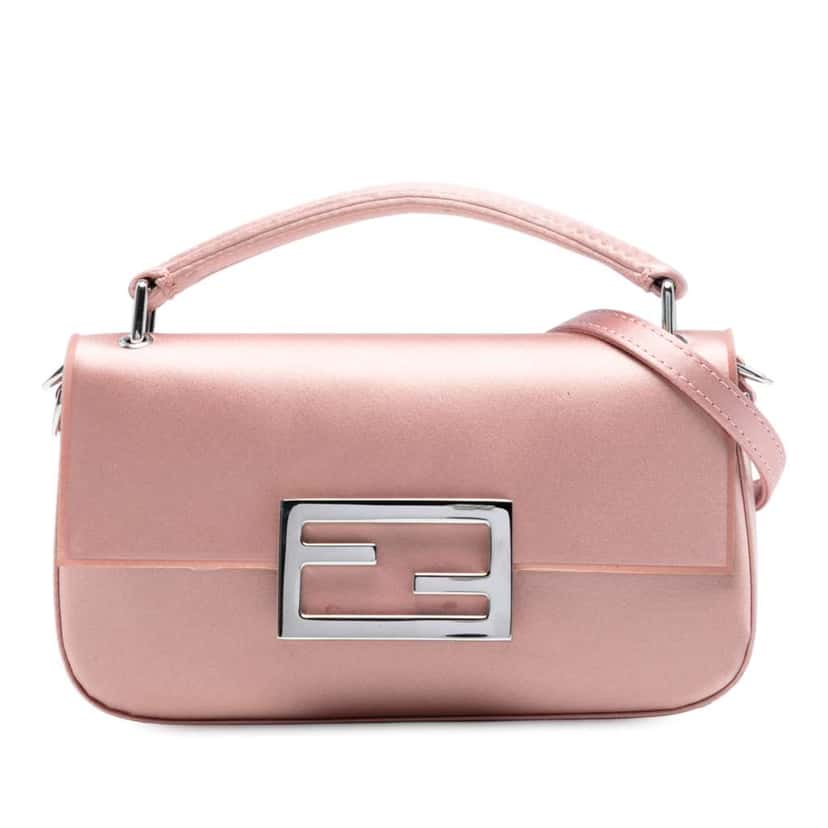 Fendi Silk Baguette Phone Pouch Satchel Pink Silk Good condition - Front View