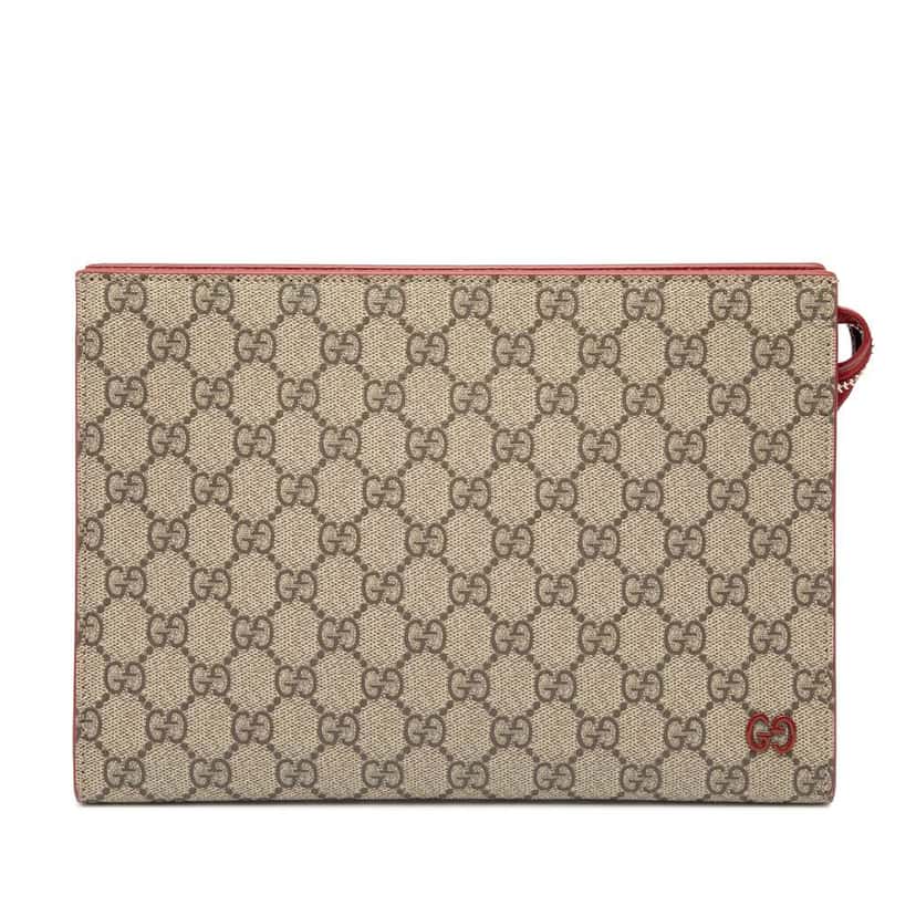 Gucci Small Bicolor GG Supreme Pouch Brown Canvas Good condition - Front View