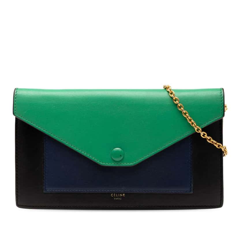 Celine Tricolor Leather Pocket Envelope Wallet On Chain Black Leather Good condition - Front View