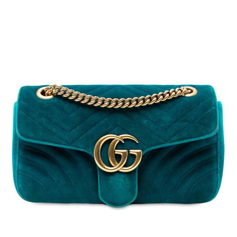 Gucci Medium GG Marmont Matelasse Velvet Shoulder Bag Blue Velvet Good condition - Front View
