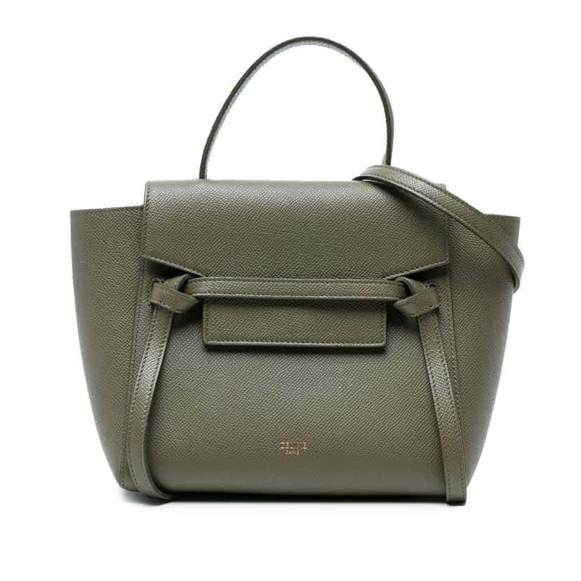 Celine Nano Grained Calfskin Belt Bag Green Leather Good condition - Front View