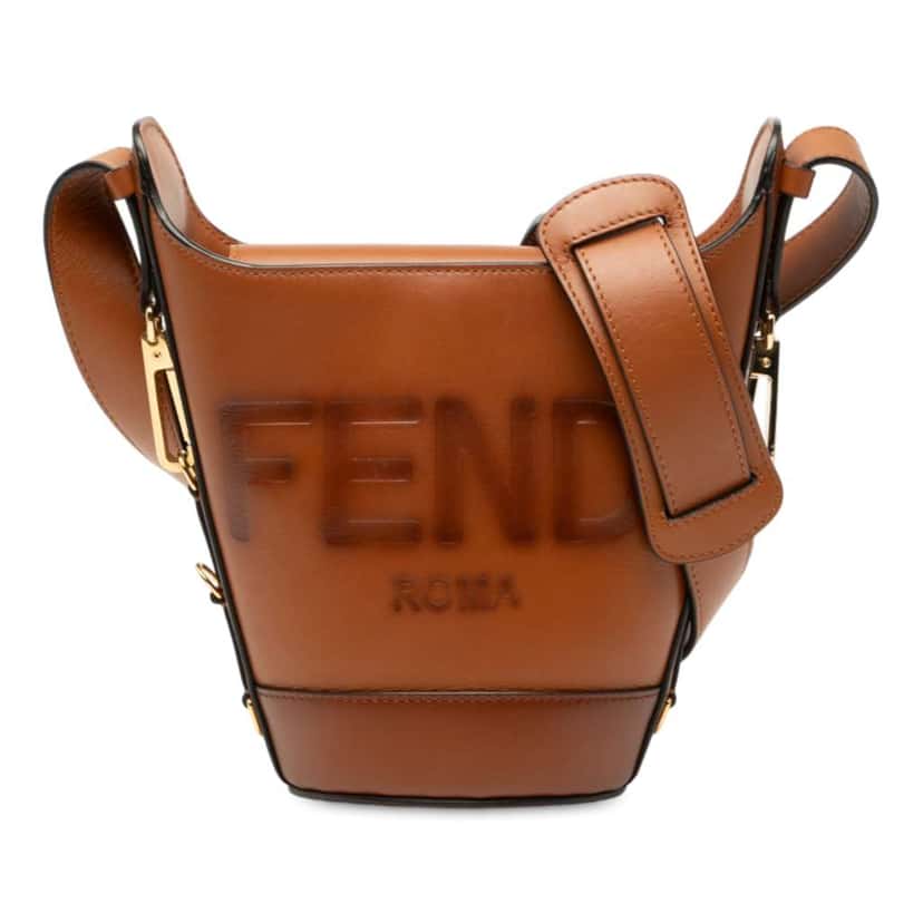 Fendi Leather Debossed Logo Bucket Bag Brown Leather Good condition - Front View