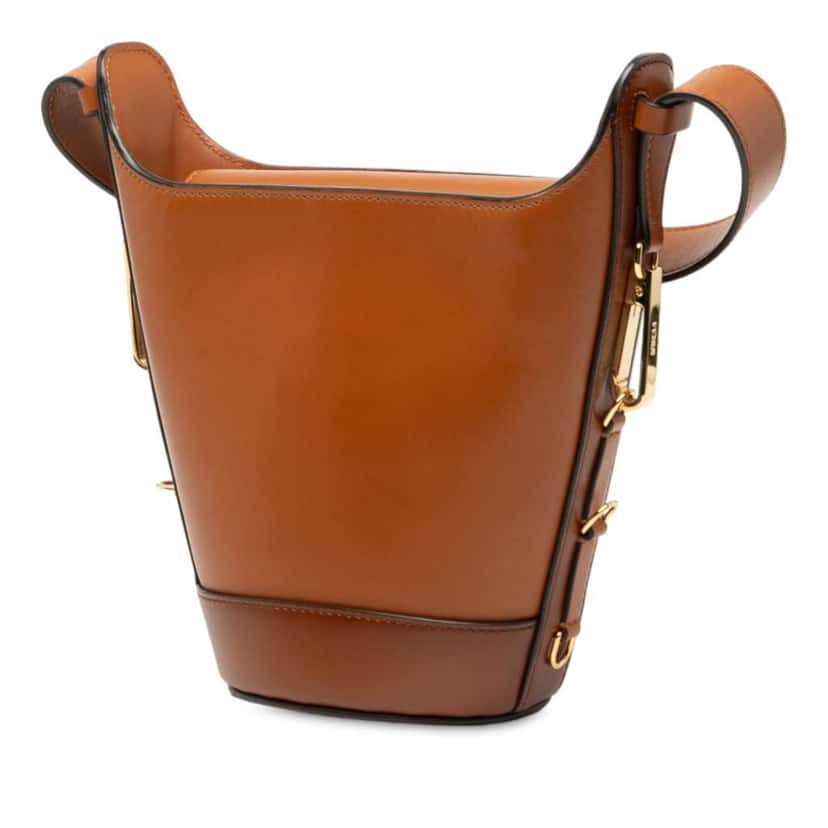 Fendi Leather Debossed Logo Bucket Bag Brown Leather Good condition - Back View