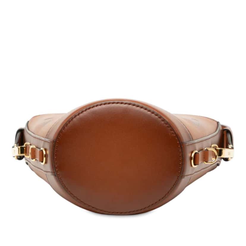 Fendi Leather Debossed Logo Bucket Bag Brown Leather Good condition - Inside View
