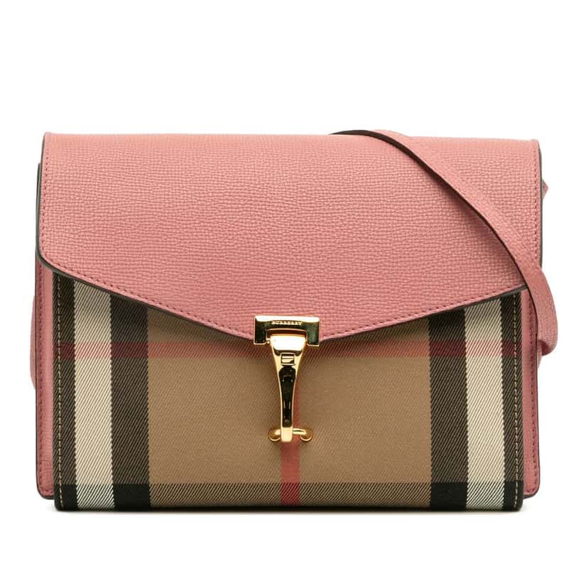 Burberry Small Leather and House Check Canvas Derby Macken Crossbody Pink Leather Good condition - Front View