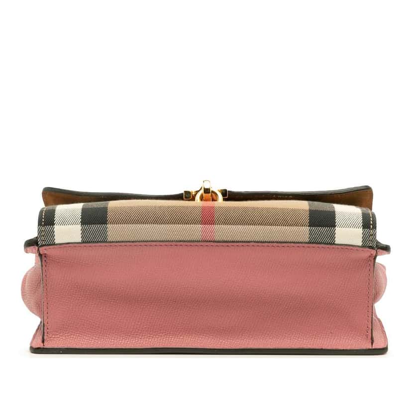 Burberry Small Leather and House Check Canvas Derby Macken Crossbody Pink Leather Good condition - Inside View