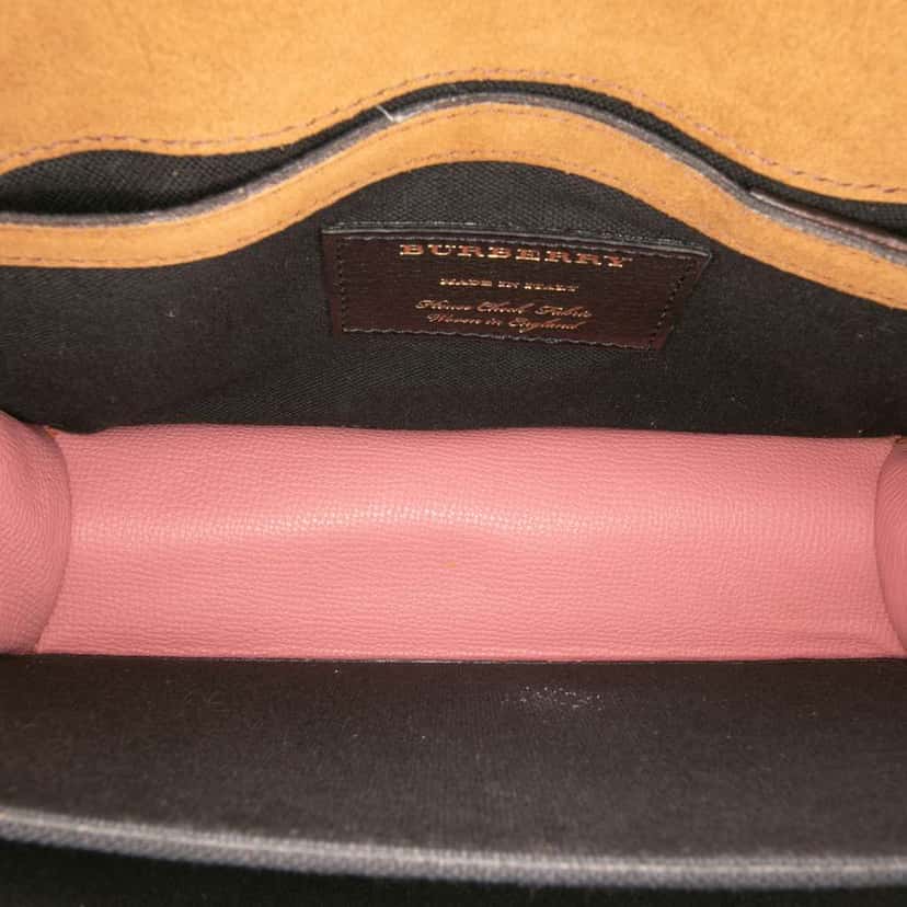 Burberry Small Leather and House Check Canvas Derby Macken Crossbody Pink Leather Good condition - Model View