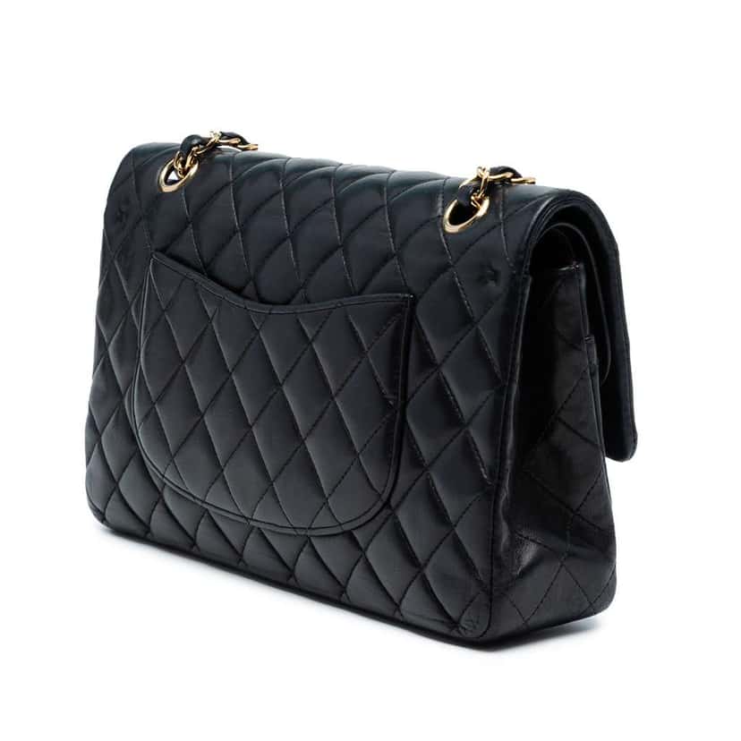 Chanel Medium Classic Lambskin Double Flap Black Leather Good condition - Back View