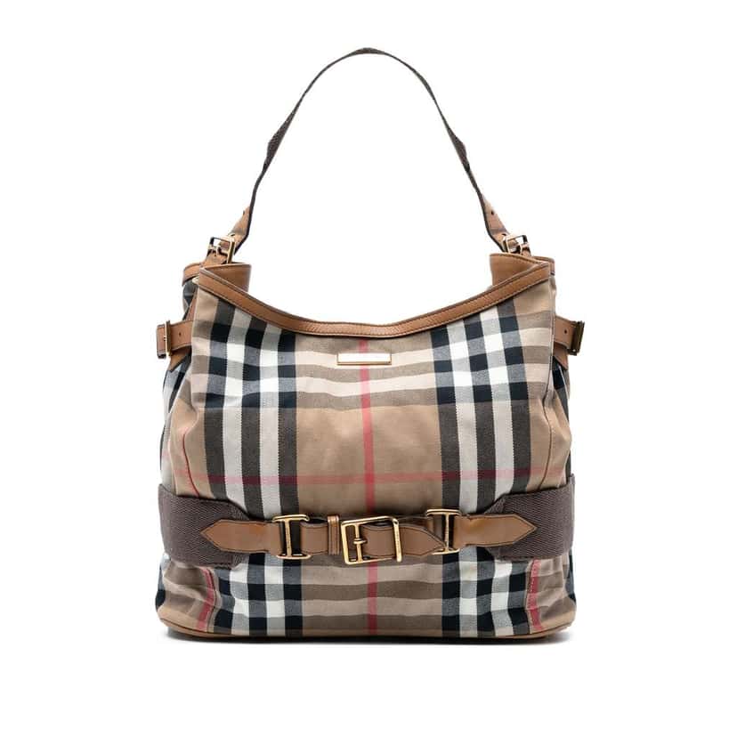 Burberry House Check Canvas Brecon Shoulder Bag Brown Canvas Good condition - Front View