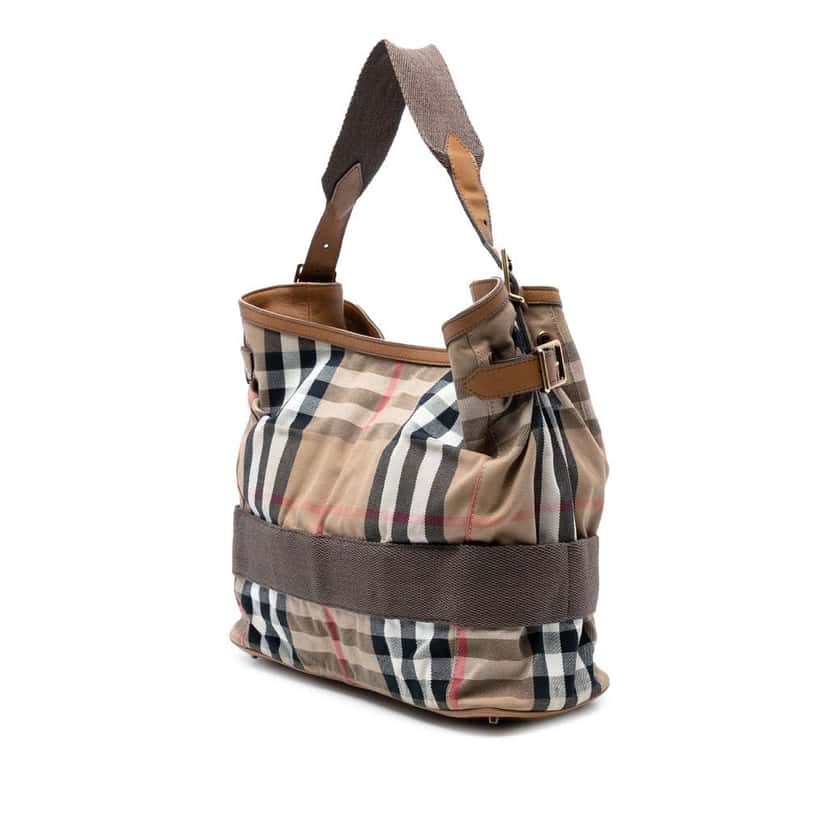 Burberry House Check Canvas Brecon Shoulder Bag Brown Canvas Good condition - Back View