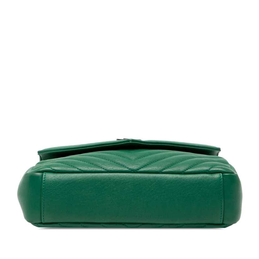 Saint Laurent Medium Quilted Chevron Sheepskin College Satchel Green Leather Good condition - Inside View