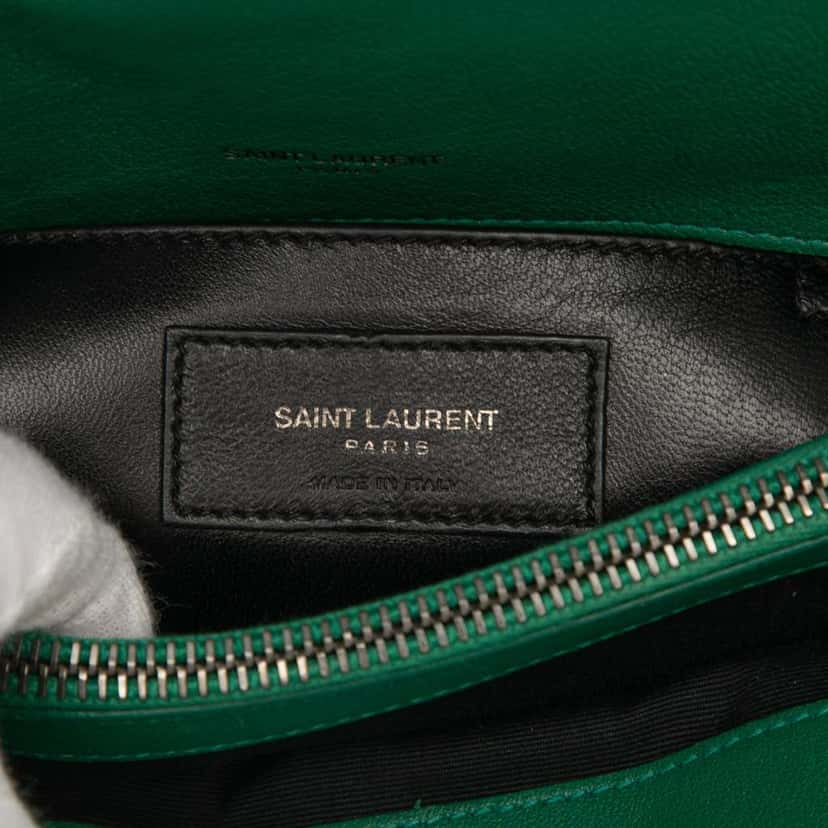 Saint Laurent Medium Quilted Chevron Sheepskin College Satchel Green Leather Good condition - Box View