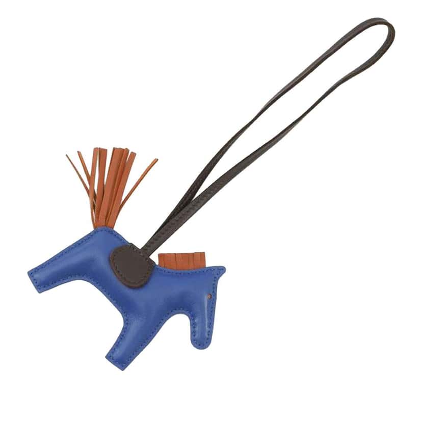 Hermès Milo Lambskin Grigri Rodeo Horse Bag Charm PM Blue Leather Very good condition - Back View