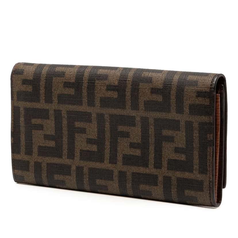 Fendi Zucca Coated Canvas Trifold Long Wallet Brown Canvas Good condition - Back View