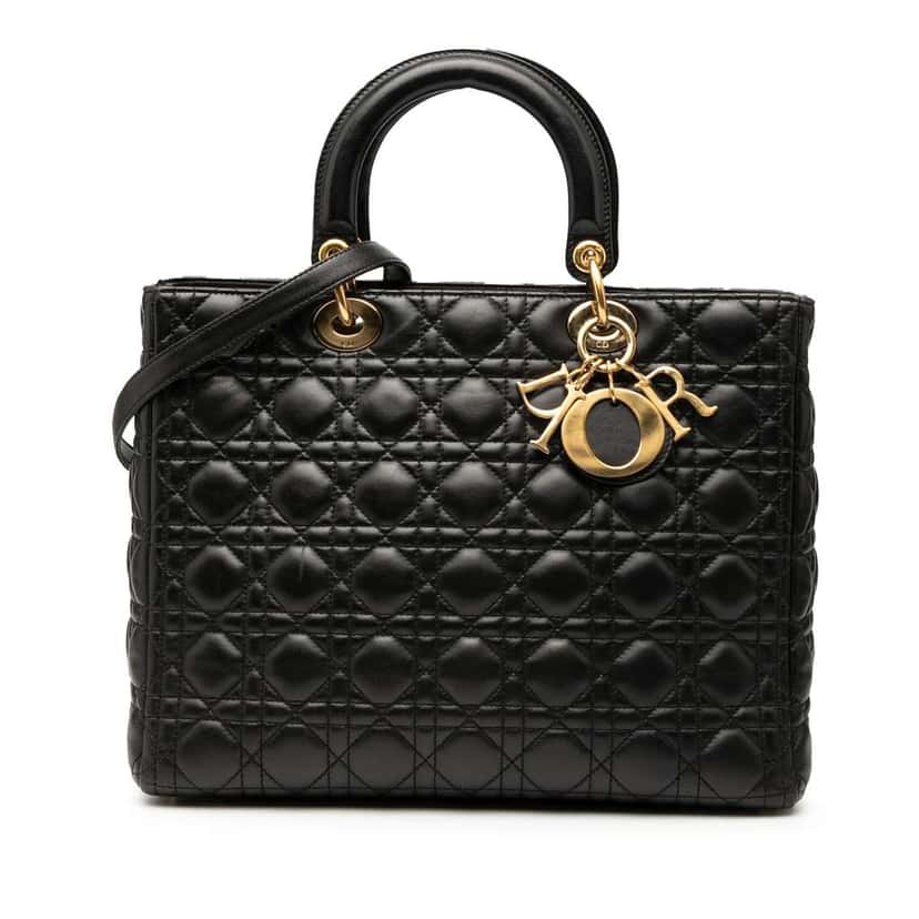 Dior Large Lambskin Cannage Lady Dior Black Leather Good condition - Front View