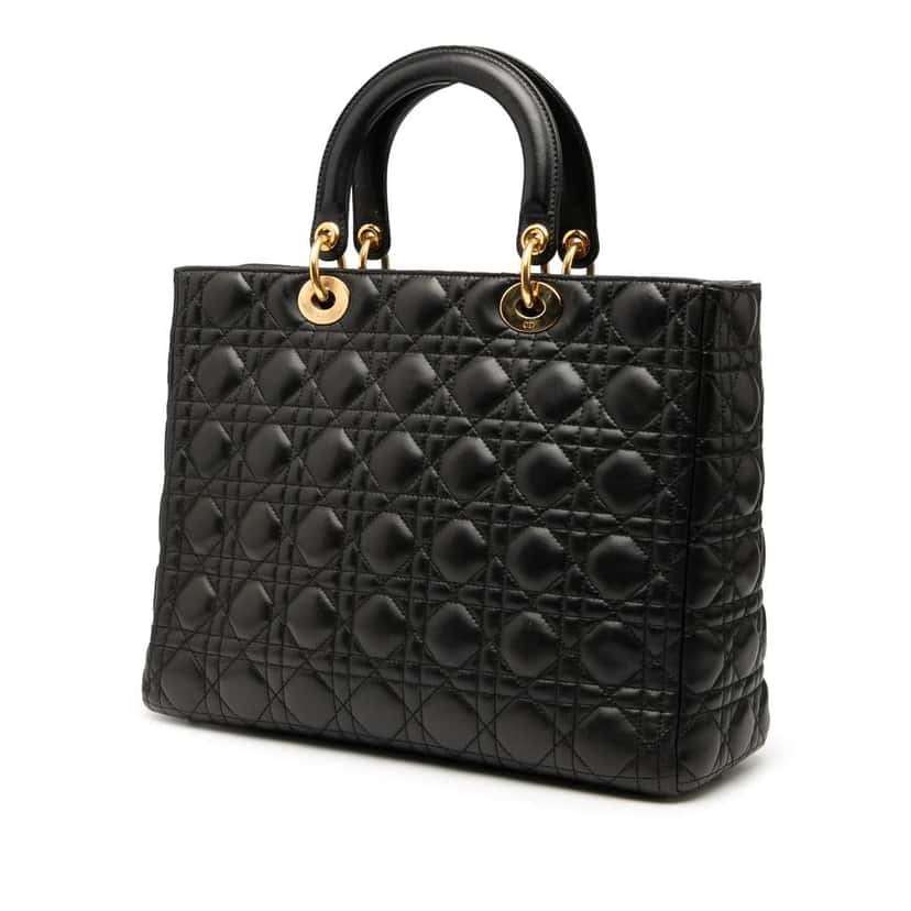 Dior Large Lambskin Cannage Lady Dior Black Leather Good condition - Back View