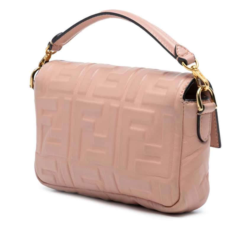 Fendi Mini Zucca Embossed Leather Baguette Satchel Pink Leather Good condition - Back View