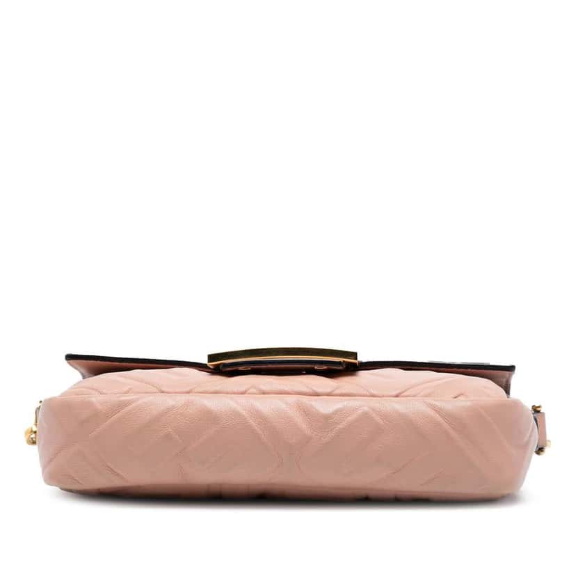 Fendi Mini Zucca Embossed Leather Baguette Satchel Pink Leather Good condition - Inside View