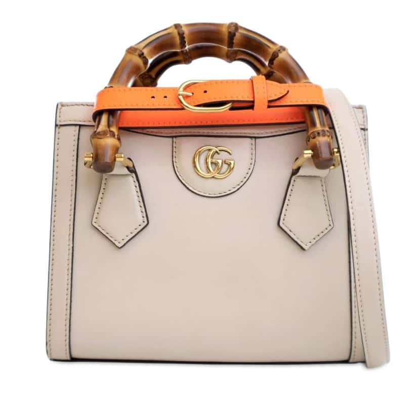 Gucci Mini Calfskin Bamboo Diana Satchel White Leather Good condition - Front View
