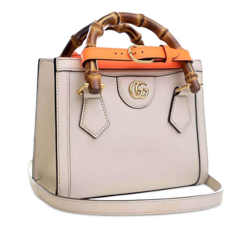 Gucci Mini Calfskin Bamboo Diana Satchel White Leather Good condition - Back View
