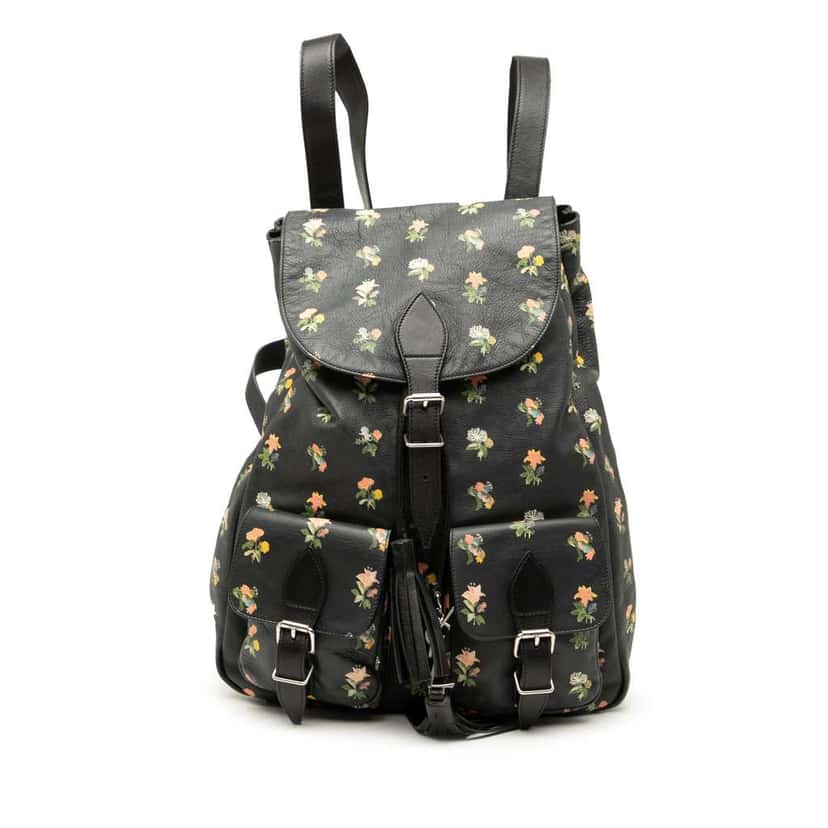 Saint Laurent Leather Prairie Floral Printed Festival Backpack Black Leather Very good condition - Front View